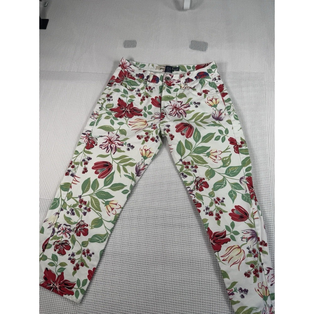 GAP Women Floral Capri Pants Size 4 White Botanical Cropped Jeans Cotton
